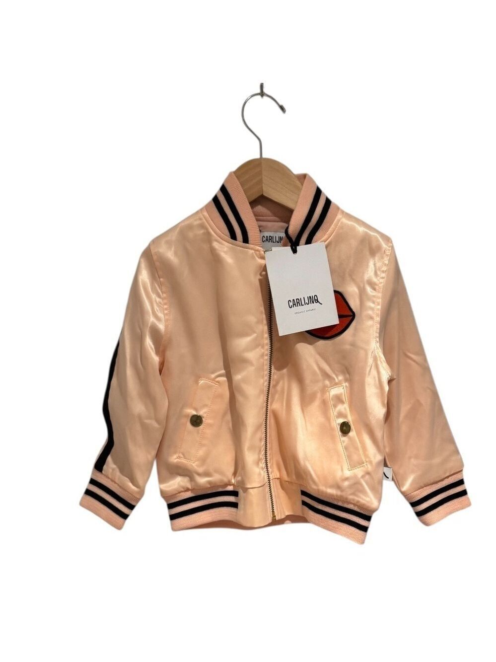 CARLIJNQ Pink/Peach Satin Bomber Jacket - size 1-2 (fits VERY generously)
